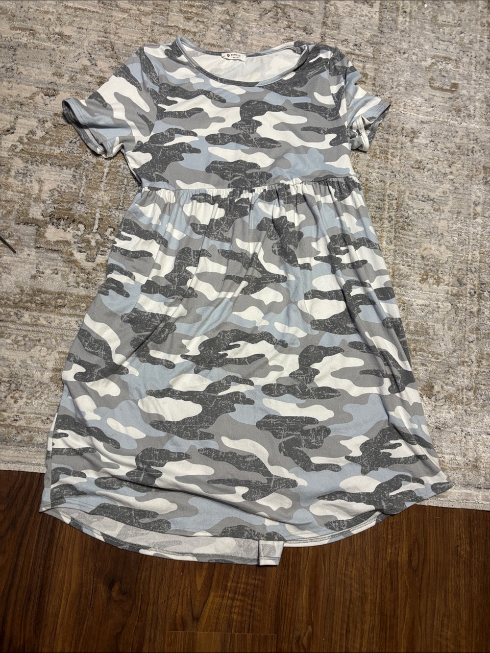 Casual Short Sleeve Gray Camo Babydoll Dress